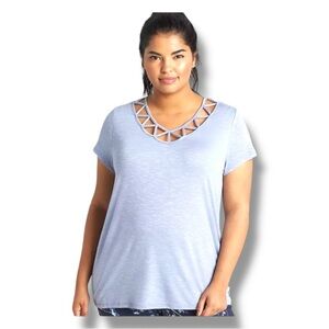 LANE BRYANT LIVI V-Neck Detail Tee - Heather Grey 10/12